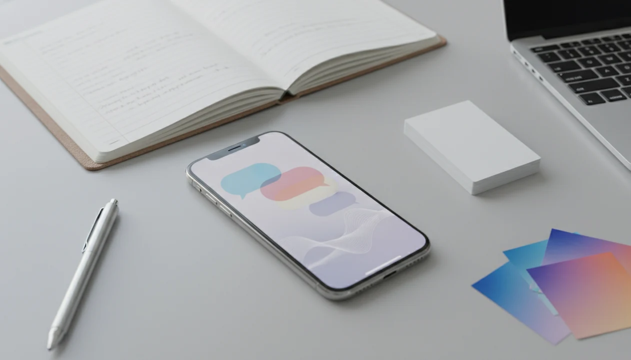 An iPhone on a tidy desk surrounded by writing, study, work, and creative tools.