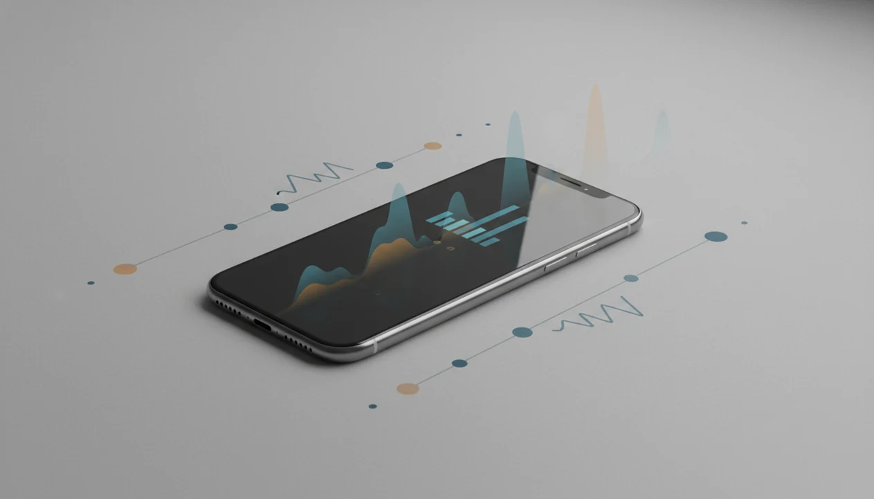 An abstract phone and timeline illustration shows AI detector scores shifting over time.