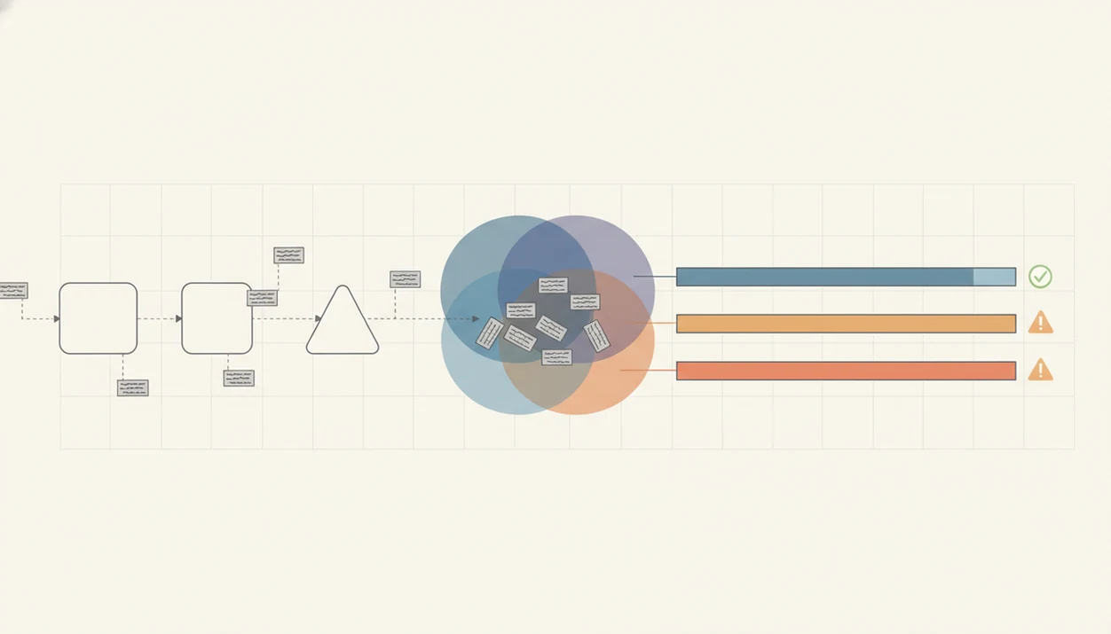 A minimal diagram shows text fragments becoming probability bars through an AI classifier.