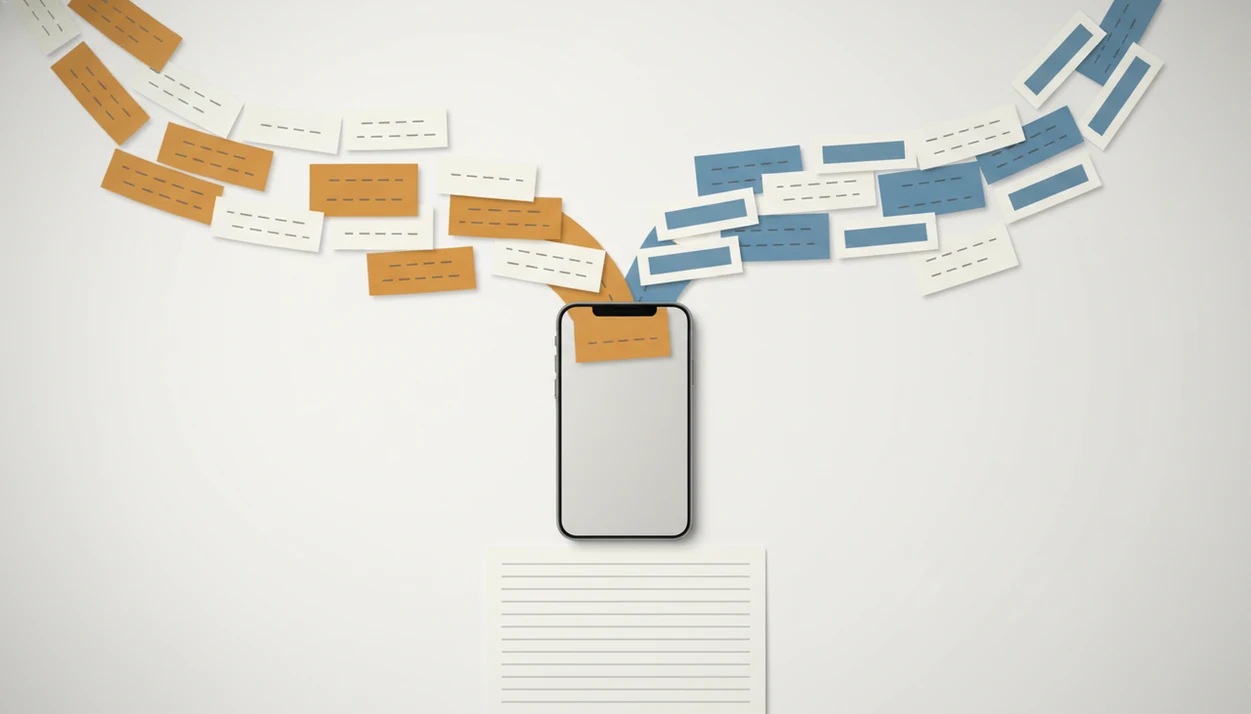 A smartphone splits one draft into two visual rewrite paths for humanizing and paraphrasing.