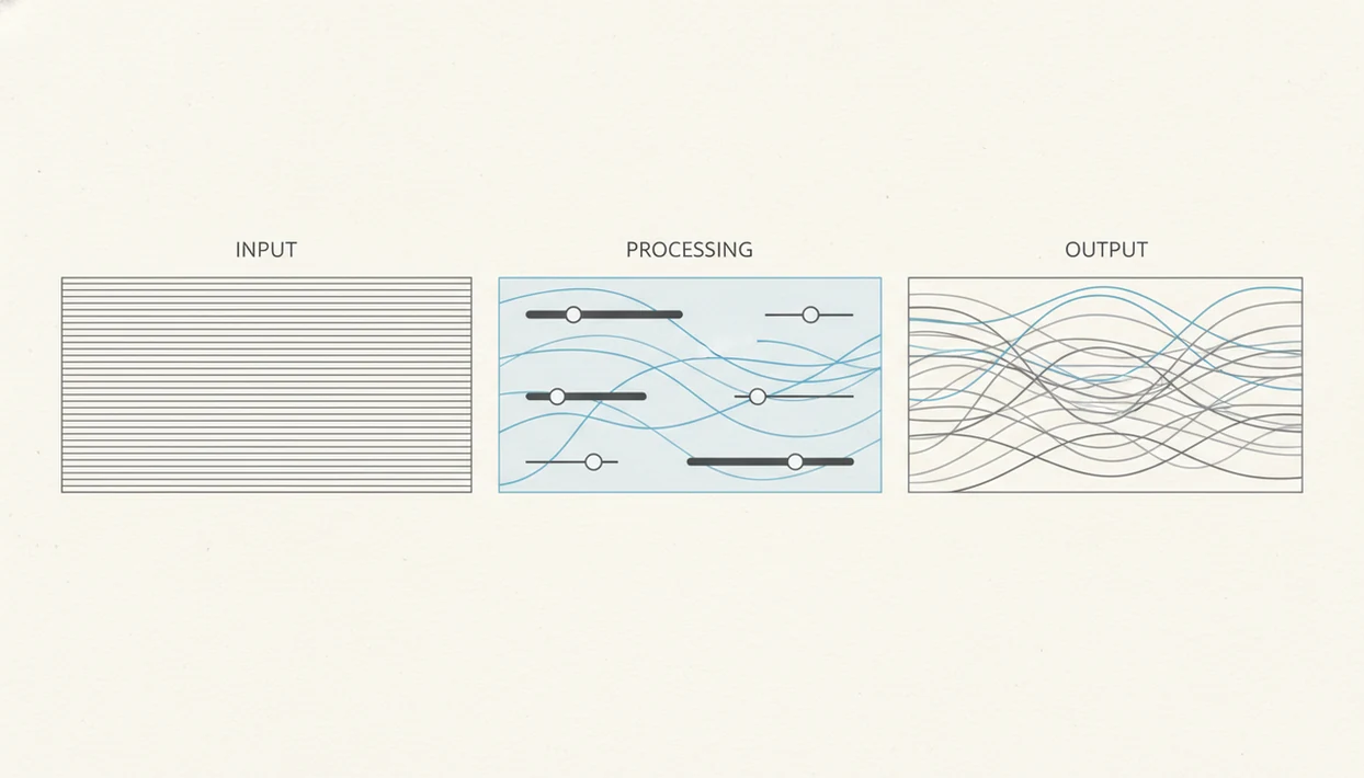 A simple abstract diagram shows stiff draft lines being refined into more natural varied lines.