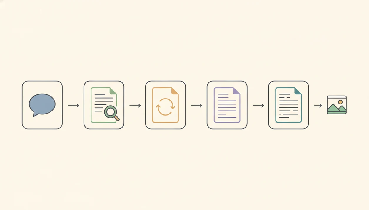 A clean diagram shows chat, detection, rewriting, polishing, and image creation as one workflow.