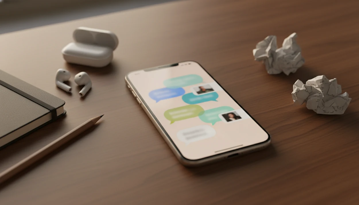 An iPhone on a desk surrounded by writing tools suggests an all-in-one AI workflow.