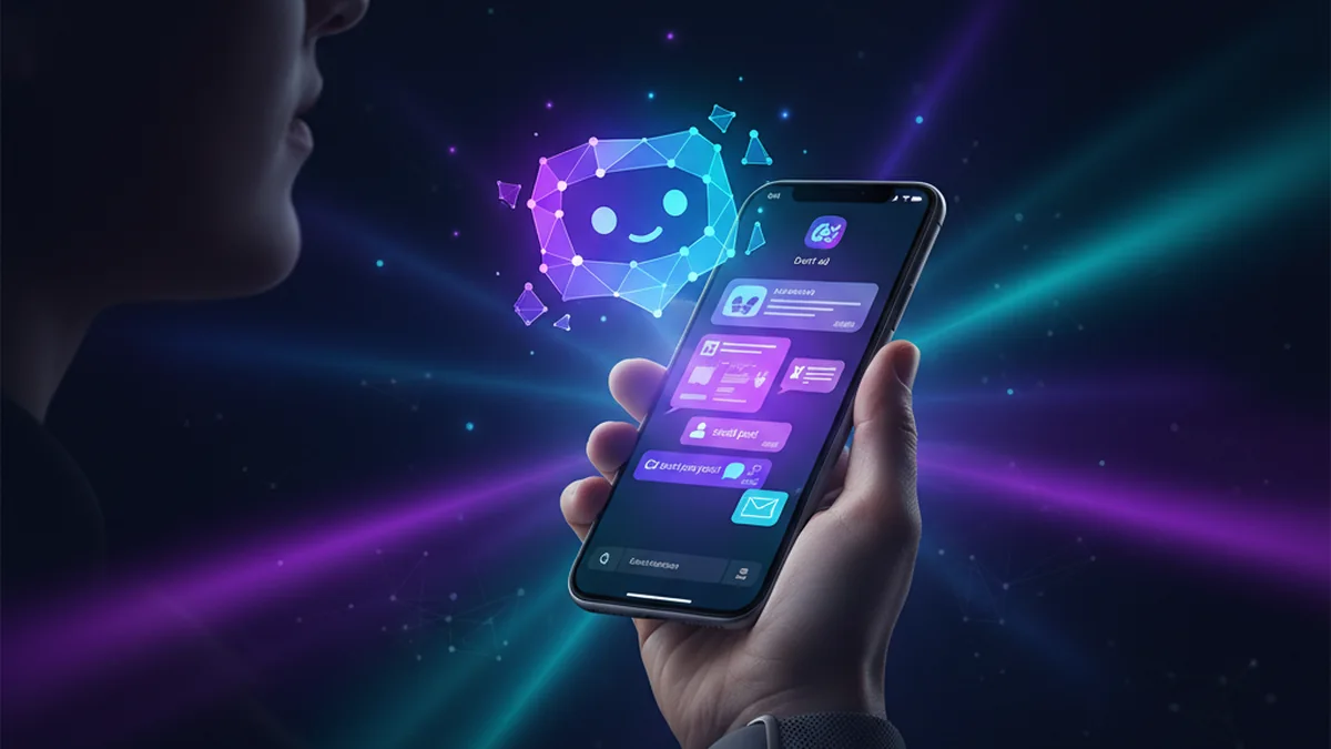 Marketer using an AI chatbot to draft ads, emails, and social posts on iPhone