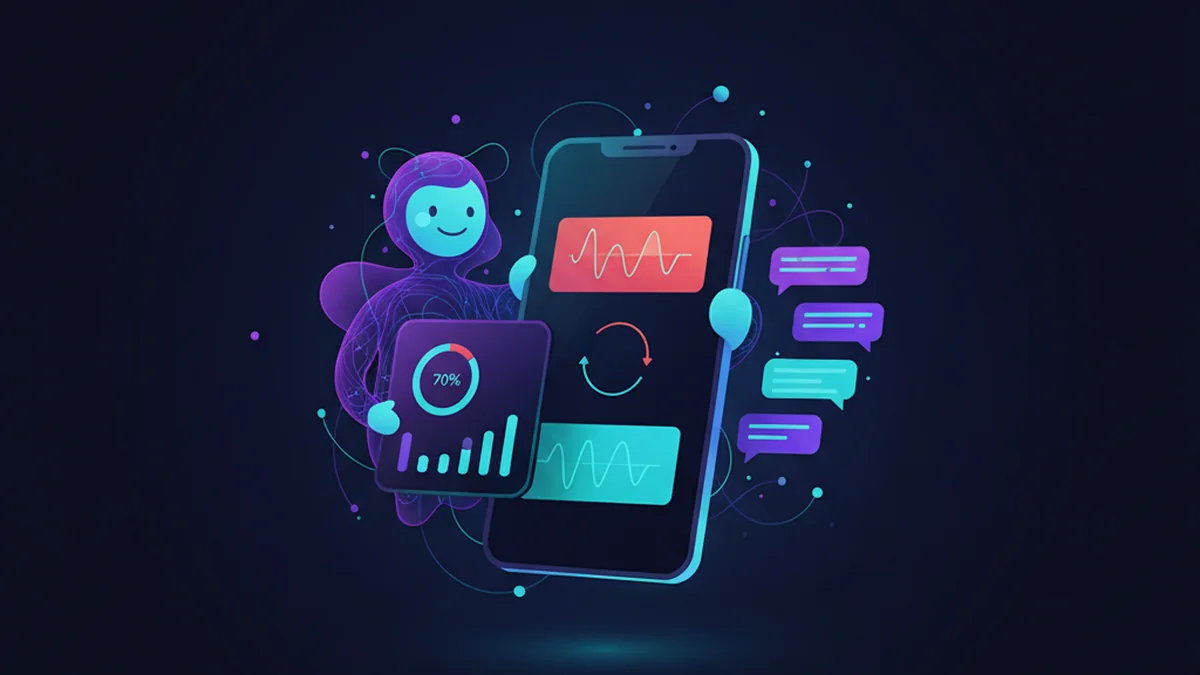 iPhone showing AI detector score, humanizer rewrite, and chatbot chat interface in one app