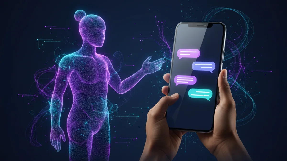 Person practicing spoken and written English with an AI chatbot on an iPhone