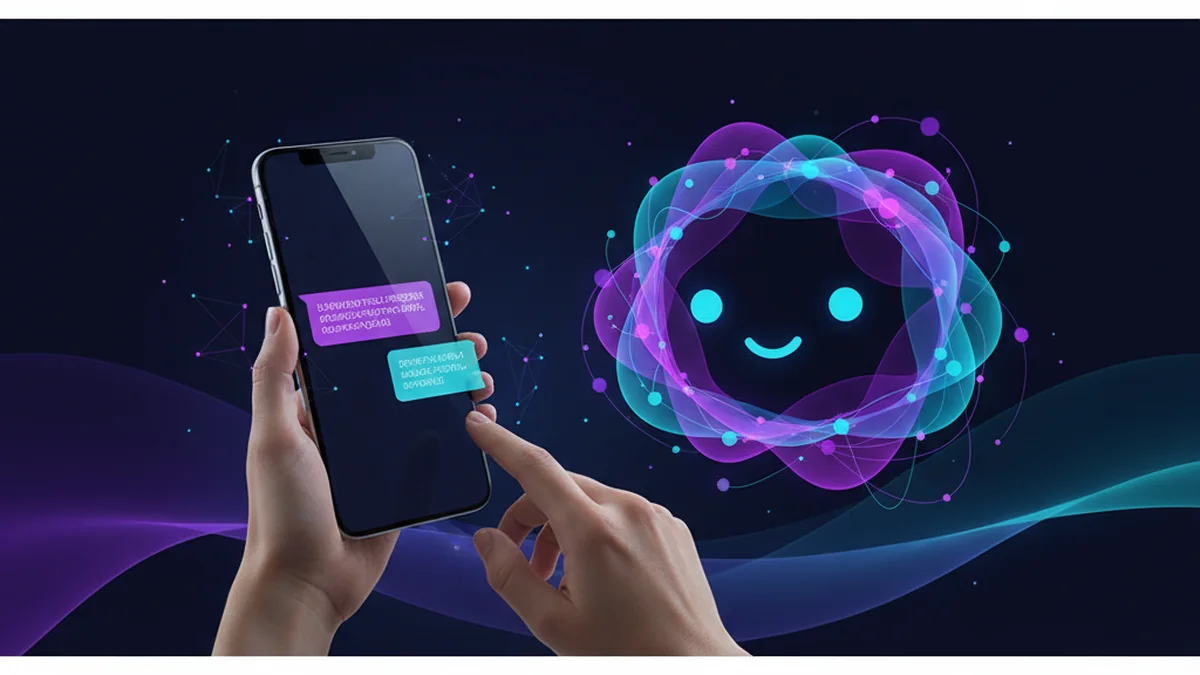 Person drafting an email and essay with an AI writer app on iPhone