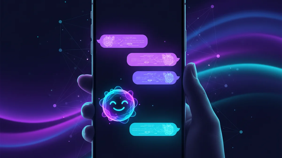 Person chatting with safe, original AI characters on an iPhone app interface