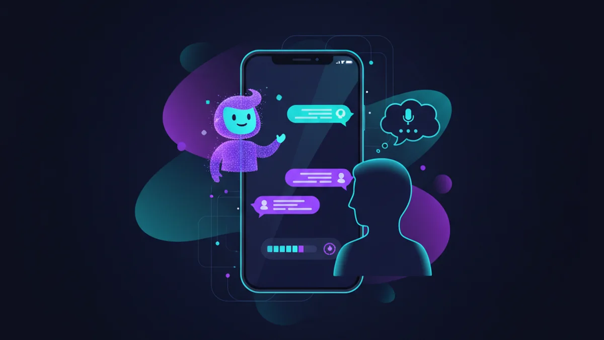 Person practicing interview answers on iPhone with AI chatbot feedback and scoring prompts
