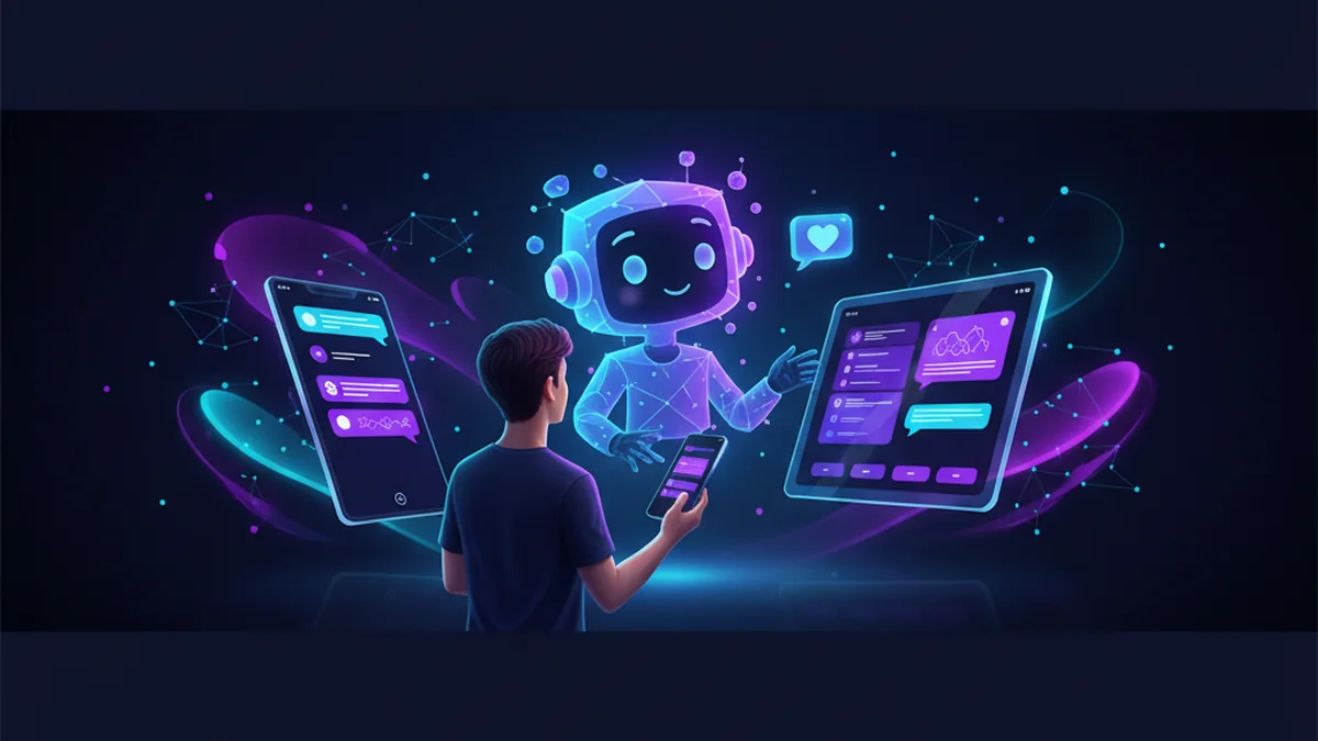 Person comparing free AI chat apps, Chatbots.me demos, and AI Chat iPhone features