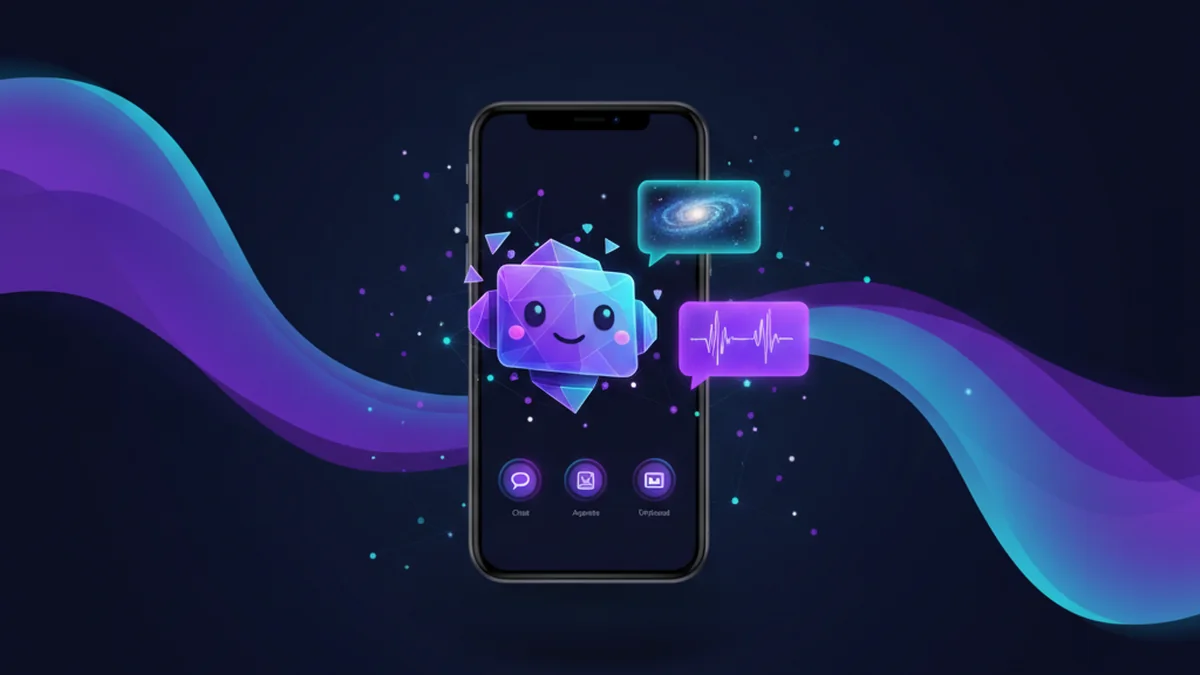 Person using an iPhone AI chatbot app with chat, agents, and image upload features