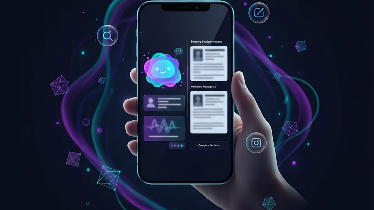 Person editing an AI-generated resume on iPhone, comparing job-specific versions and templates