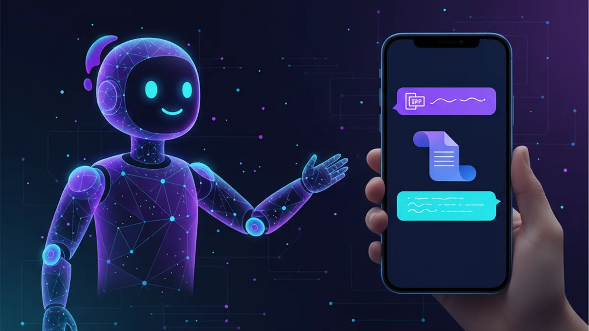 Person reviewing a PDF on iPhone while an AI summary appears in a chat app