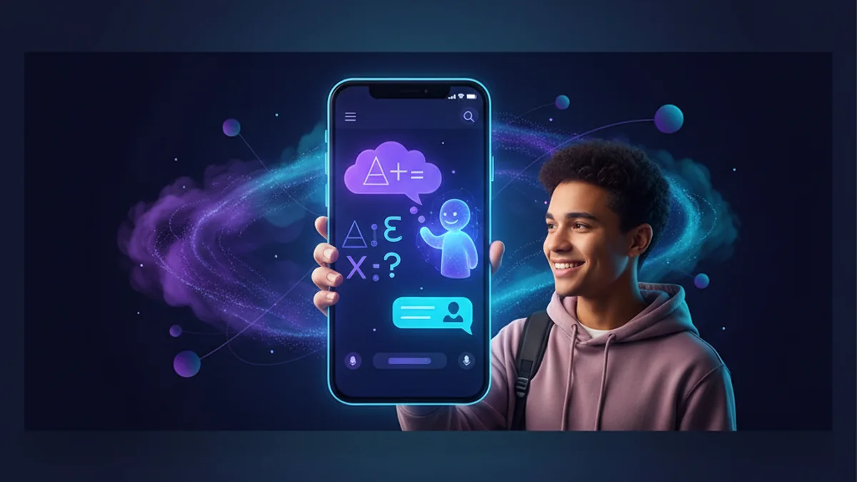 Student using an iPhone AI chat app to solve and explain homework step by step