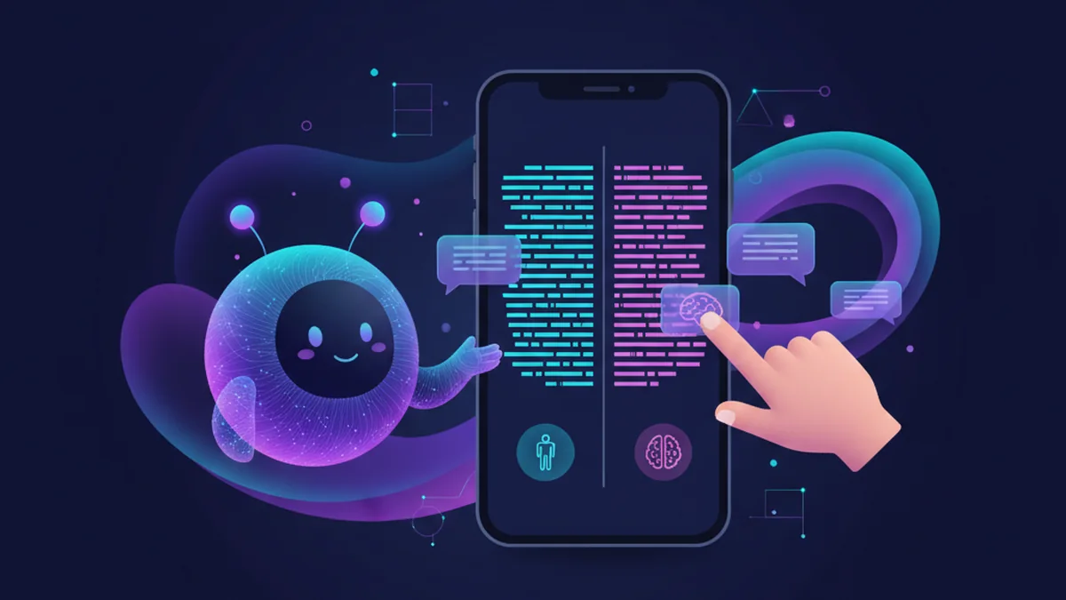 Person editing AI-written paragraph on iPhone, comparing humanized text and original draft side by side