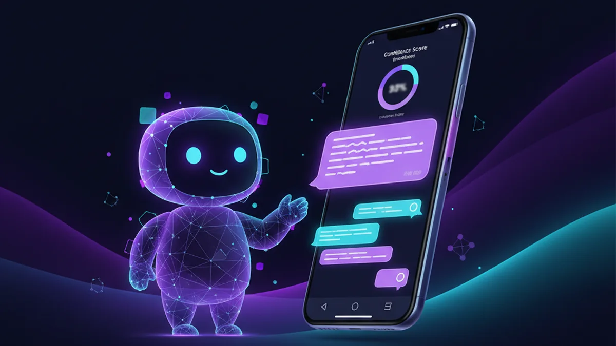 Phone screen showing an AI detector result with highlighted sentences and confidence score breakdown