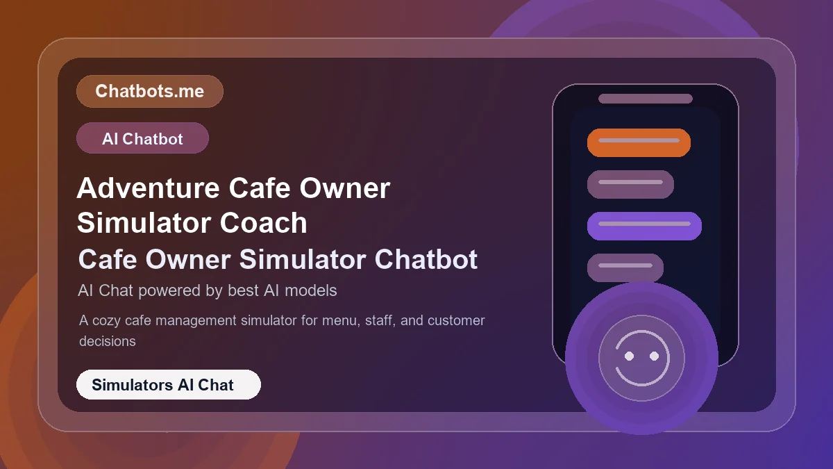 Adventure Cafe Owner Simulator Coach chatbot visual for simulators AI chat