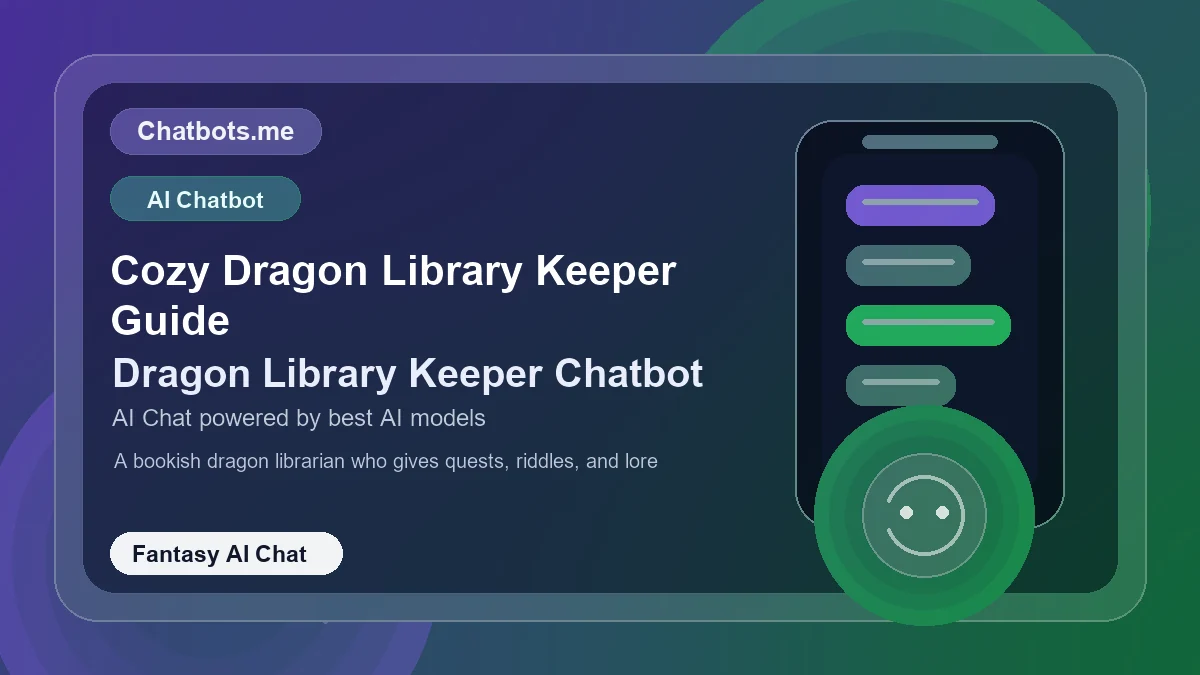 Cozy Dragon Library Keeper Guide chatbot visual for fantasy AI chat