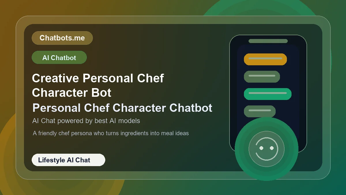 Creative Personal Chef Character Bot chatbot visual for lifestyle AI chat