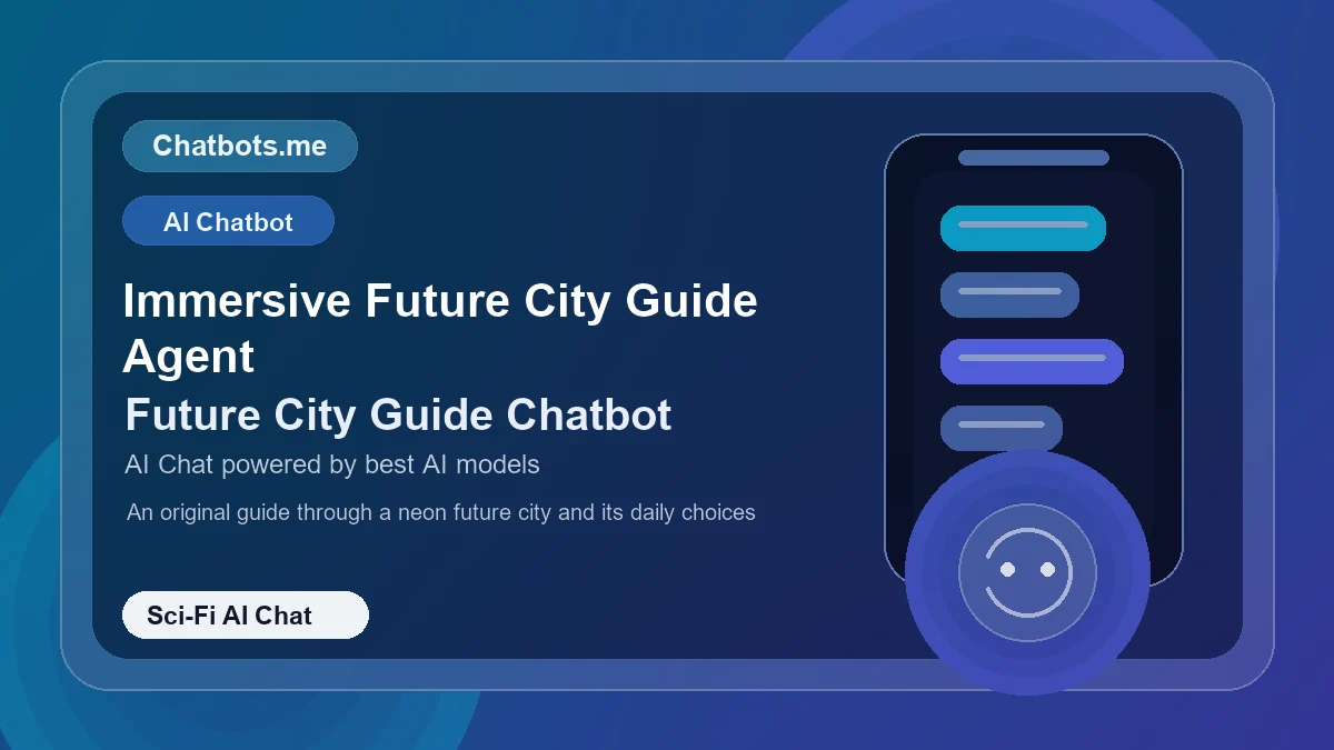 Immersive Future City Guide Agent chatbot visual for sci-fi AI chat