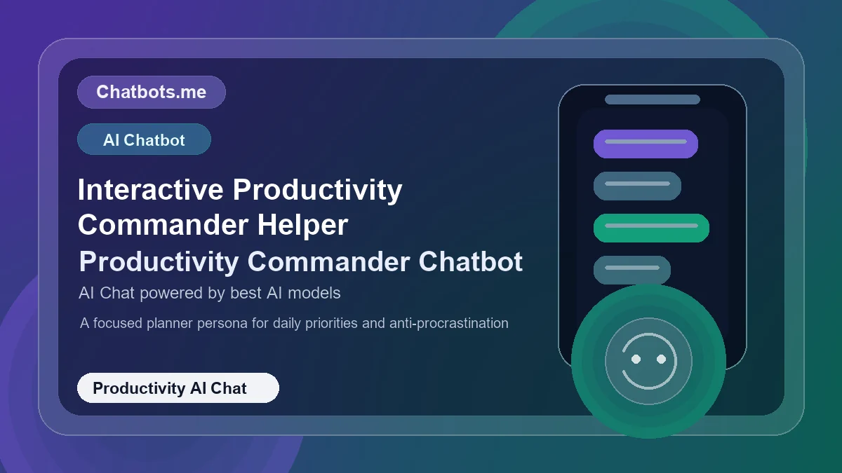 Interactive Productivity Commander Helper chatbot visual for productivity AI chat