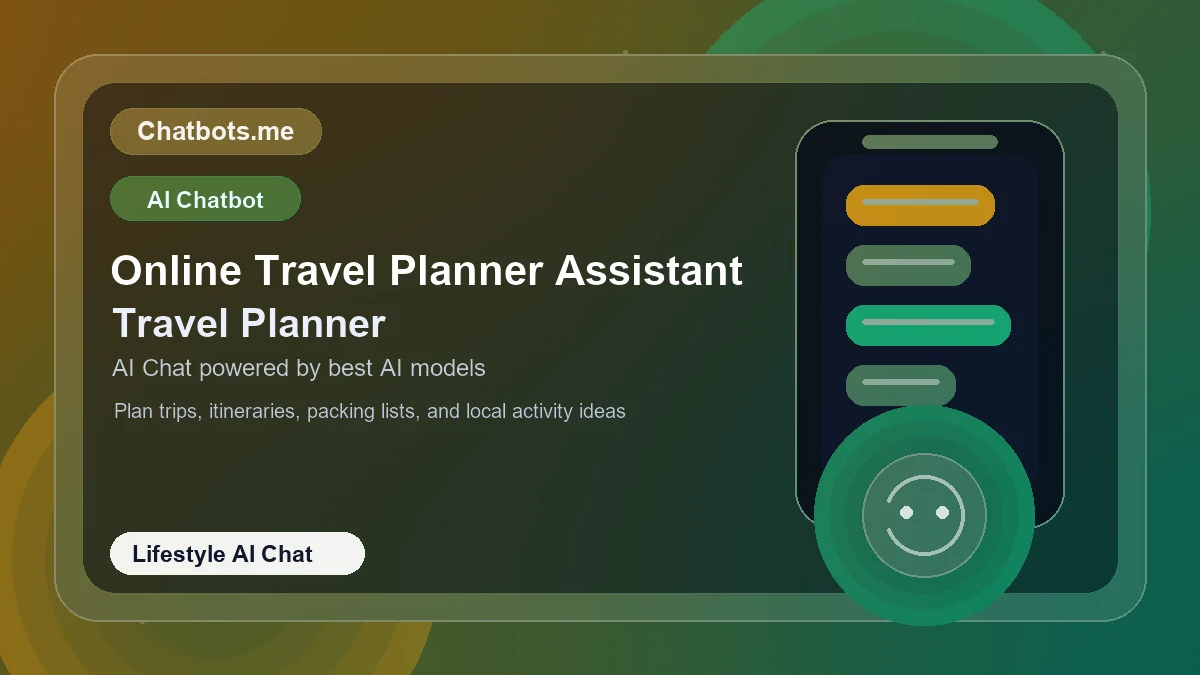Online Travel Planner Assistant chatbot visual for lifestyle AI chat
